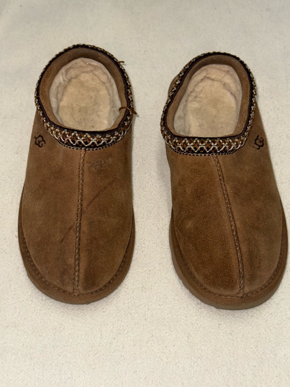 UGG Brown Suede Shearling-Lined Slip-On Clogs